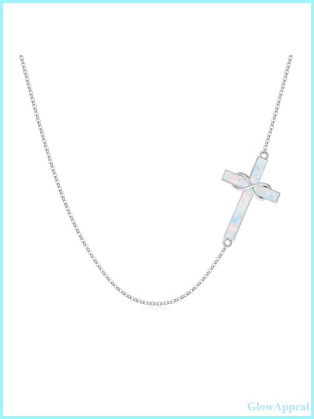 Sterling Silver Opal Cross Necklace Sideways Infinity Pendant 18 Inch